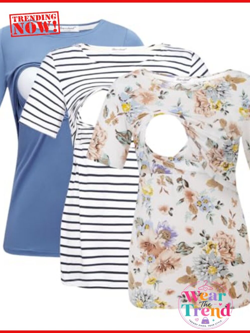 Maternity Nursing Tops 3 Pack Short Sleeve Breastfeeding Shirts Stretchy Rayon
